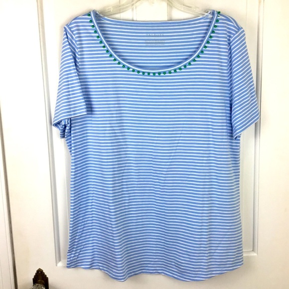 Talbots Striped Pima Cotton Tee Short Sleeve Size L NWOT - Picture 1 of 5